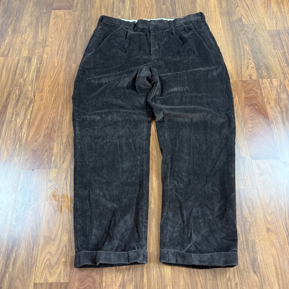 Brooks Brothers Elliot Baggy Wide Leg Corduroy Pants Mens 40x32 Brown Cuffed